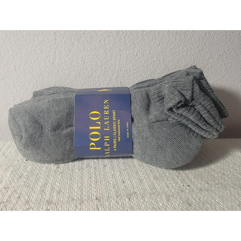 Polo Ralph Lauren MEN 6-Pack‎ Socks GRAY QUARTER Classic Sport Half Cushion Sole